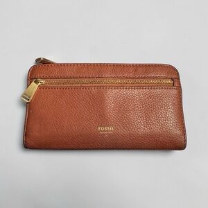 Fossil Tan Leather Wallet with Gold Accents